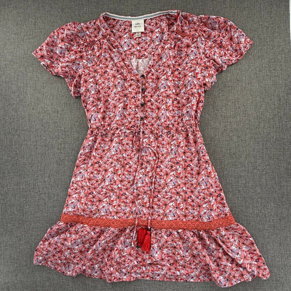 Knox Rose Mini Boho Dress V-Neck Short Flutter Sleeves Medium Floral Pockets Ray